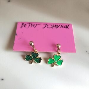Betsey Johnson Emerald Clover Earrings